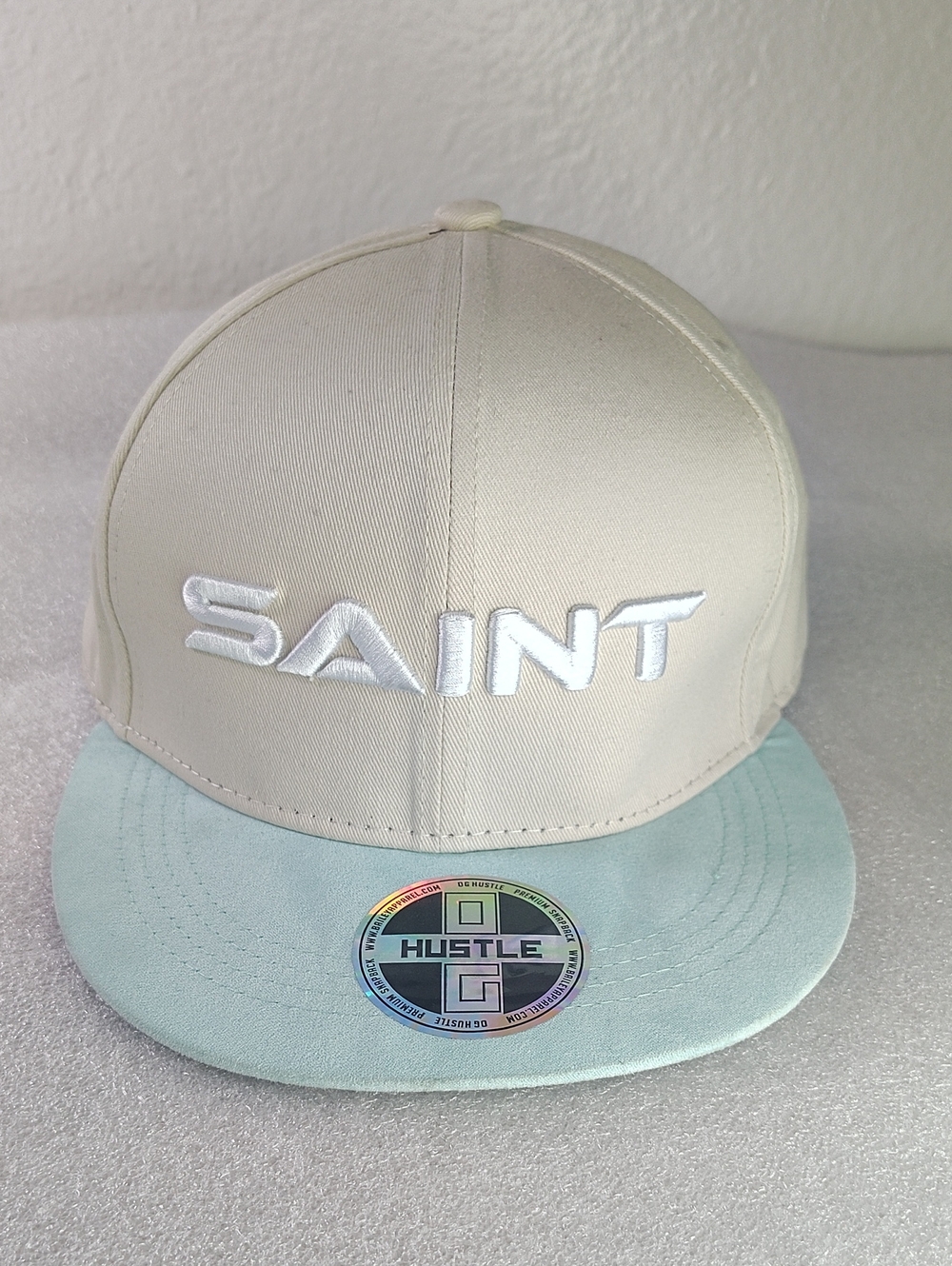 Saint Hustle Two-Tone Cream and Light Blue Snapback Hat